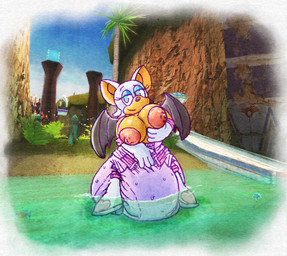 anthro areola armwear bat_ears bat_wings big_areola big_breasts big_diaper big_ears blue_eyes boots breasts clothing diaper elbow_gloves female footwear gloves hand_on_diaper handwear huge_areola huge_breasts lagoon membrane_(anatomy) membranous_wings nipples plant puffy_nipples ruins shoes smug_grin solo touching_diaper unclean_diaper water waterlogged_diaper wings befuddledbunny sega sonic_the_hedgehog_(series) rouge_the_bat aquatic bat fish mammal hi_res