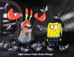 angry beard clothing dialogue duo facial_hair male parody suit text angusburgers detroit:_become_human nickelodeon spongebob_squarepants connor_(detroit) hank_(detroit) mr._krabs spongebob_squarepants_(character) arthropod avian bird columbid crab crustacean decapoda malacostracan marine pigeon sea_sponge 2018 crossover english_text hi_res