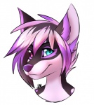 anthro blue_eyes female fur grey_body grey_fur grey_hair hair heart_symbol heterochromia looking_at_viewer multicolored_hair nude purple_body purple_eyes purple_fur purple_hair purple_nose simple_background smile solo spots text white_background taykoe lilith_nova canid canine mammal 2016 english_text signature