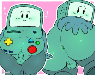 anus balls big_butt black_eyes blush blush_lines butt erection foreskin front_view genitals green_body hand_on_butt hand_on_own_butt happy humanoid_genitalia humanoid_penis looking_at_butt looking_at_own_butt looking_at_self looking_back low-angle_view machine male moobs not_furry penis rear_view screen screen_face shortstack shortstack_male slightly_chubby small_balls small_penis smile solo sparkles standing text thick_thighs three-quarter_view unretracted_foreskin bananapop adventure_time cartoon_network bmo mo_(adventure_time) robot 2025 artist_name digital_media_(artwork) hi_res