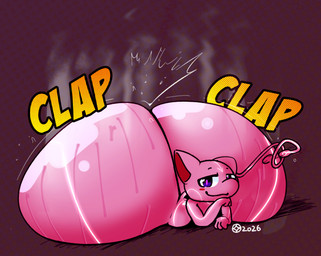 ass_clapping bedroom_eyes big_butt bodily_fluids butt feral gesture glowing glowing_markings huge_butt hyper hyper_butt looking_at_viewer lying male markings musk narrowed_eyes on_front onomatopoeia purple_eyes seductive solo sound_effects steam suggestive suggestive_gesture sweat text umbrakinetic nintendo pokemon generation_1_pokemon legendary_pokemon mew_(pokemon) pokemon_(species) 2026 absurd_res hi_res signature