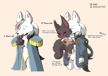 anthro apron blush bottomless cape clothed clothing dark_body dark_fur female fluffy fluffy_tail fur jacket mostly_nude red_eyes tail topwear white_body white_fur young ttux3 the_hub khulico_(ttux3) minh_(ttux3) canid canine canis mammal rodent sciurid tree_squirrel wolf absurd_res hi_res adopted_(lore) adopted_daughter_(lore) adult_(lore) daughter_(lore) mother_(lore) mother_and_child_(lore) mother_and_daughter_(lore) parent_(lore) parent_and_child_(lore) parent_and_daughter_(lore)
