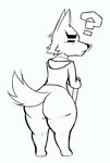 anthro big_butt bottomless butt cane cheek_tuft clothed clothing eyebrows eyes_closed facial_tuft looking_back male mature_male neck_tuft question_mark rear_view shirt simple_background solo standing thick_eyebrows topwear tuft white_background dakkpasserida animal_crossing nintendo dobie_(animal_crossing) canid canine canis mammal wolf 2020 black_and_white full-length_portrait monochrome portrait sketch