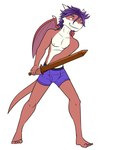 alternate_species anthro boxer_briefs boxer_briefs_only clothed clothing crossgender facial_hair ftm_crossgender furrification goatee holding_melee_weapon holding_object holding_sword holding_weapon male melee_weapon nipples purple_boxer_briefs purple_clothing purple_underwear simple_background solo sword tail topless underwear underwear_only weapon white_background fuze european_mythology mythology stardew_valley abigail_(stardew_valley) dragon mythological_creature mythological_scalie scalie western_dragon 3:4 full-length_portrait hi_res portrait