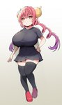 big_breasts breasts clothed clothing female hair hand_on_hip horn huge_breasts legwear pink_hair solo thigh_highs sky_freedom miss_kobayashi's_dragon_maid mythology ilulu animal_humanoid dragon dragon_humanoid horned_humanoid humanoid mythological_creature mythological_scalie scalie hi_res