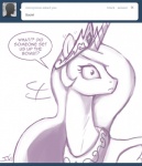 2011 ask_blog ask_princess_molestia crown dialogue english_text equid equine fan_character feathered_wings feathers female feral friendship_is_magic hair hasbro headgear horn john_joseco long_hair mammal monochrome my_little_pony mythological_creature mythological_equine mythology princess princess_celestia_(mlp) princess_molestia royalty simple_background solo text tiara tumblr white_background winged_unicorn wings