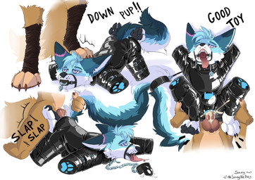 anal anal_penetration animal_genitalia anthro arms_tied balls bdsm bitchsuit black_pawpads blue_body blue_fur bodily_fluids bondage bondage_gear bound chain chastity_bulge chastity_device chicken-wing_tied clothing collar collar_tag countershade_tail countershading cum dipstick_ears dominant dominant_anthro dominant_male duo ear_markings erection footprint frogtied fur gag gagged genital_fluids genitals head_tuft hypnosis hypnotic_eyes latex latex_clothing latex_skinsuit leg_wrap legs_tied lock lock_bulge lock_symbol male male/male male_penetrated male_penetrating male_penetrating_male mind_control multicolored_body multicolored_ears multicolored_fur multicolored_tail nude nude_anthro null_bulge onomatopoeia paw_symbol pawpads pawprint paws penetration penis petplay puppyplay restraints ring_gag roleplay sex skinsuit sound_effects submissive submissive_anthro submissive_male tail tan_body tan_fur teeth teeth_showing text tight_clothing tongue tongue_out tuft wearing_chastity_device white_body white_fur sanynebeystoll phrozt_(character) zee_(zfursee) canid canine fox mammal absurd_res digital_media_(artwork) hi_res sequence