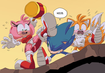 anthro big_breasts blush bodily_fluids breasts camel_toe clothing embarrassed eyelashes female group leg_grab male male/female nipples open_mouth panties speech_bubble sweat tail text trio underwear white_clothing white_panties white_underwear elmer_galarga idw_publishing sega sonic_the_hedgehog_(comics) sonic_the_hedgehog_(idw) sonic_the_hedgehog_(series) amy_rose miles_prower sonic_the_hedgehog canid canine eulipotyphlan fox hedgehog mammal english_text hi_res