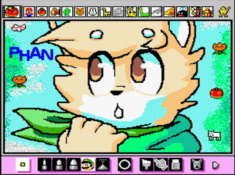 5_fingers aircraft airplane anthro brown_eyes clothing fingers flower fur hai looking_aside male open_mouth outside plant scarf simple_background solo text tree vehicle yellow_body yellow_fur yoshi_fruit rodricoro mario_paint nintendo clod canid canine canis domestic_dog fox mammal digital_media_(artwork) dithering headshot_portrait mario_paint_(artwork) portrait