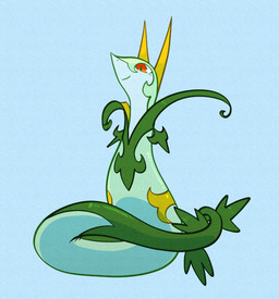 ambiguous_feral ambiguous_gender apode blue_background blush blush_lines closed_smile curled_tail eyelashes feral green_body green_markings leaf legless looking_down markings mouth_closed multicolored_body multicolored_skin pupils red_eyes serpentine simple_background slit_pupils smile snout solo tail two_tone_body two_tone_skin white_pupils white_sclera yellow_ears yellow_markings momensarada nintendo pokemon generation_5_pokemon pokemon_(species) serperior 2023 absurd_res colored full-length_portrait hi_res portrait