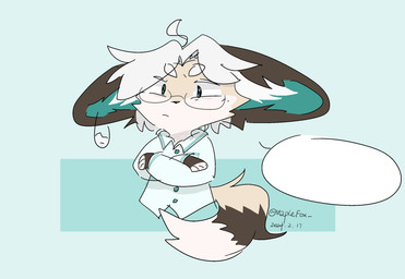 anthro blue_eyes brown_ears cyan_ears eyewear fur glasses hair male multicolored_body multicolored_fur safety_pin solo tan_body turquoise_ears white_hair maplefox maple_(maplefox) canid canine fennec_fox fox mammal true_fox hi_res