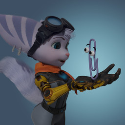 ambiguous_gender anthro clothed clothed_female clothing duo ear_piercing ear_ring eyewear eyewear_on_head female fluffy fluffy_tail fur gloves goggles goggles_on_head hair handwear mechanical_arm open_mouth paper_clip piercing pink_nose ring_piercing simple_background smile tail white_body white_fur white_hair reheshul microsoft microsoft_office ratchet_and_clank sony_corporation sony_interactive_entertainment clippit rivet_(ratchet_and_clank) lombax mammal 1:1 3d_(artwork) digital_media_(artwork)