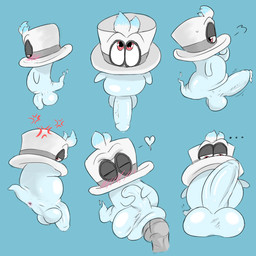 anus backsack balls blue_background blush bodily_fluids cum flaccid genital_fluids genitals male not_furry penis precum red_eyes simple_background solo da~blueguy mario_bros nintendo super_mario_odyssey cappy_(mario) bonneter ghost spirit 1:1 2017 digital_media_(artwork)