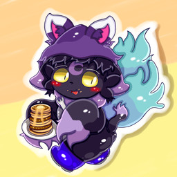 butt eating food pancake solo aramatchan palworld pocketpair domestic_cat felid feline felis mammal wispaw 1:1 hi_res