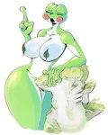 anthro big_breasts biped blush blush_lines bodily_fluids breasts convenient_censorship countershade_face countershade_torso countershading curvy_female eyes_closed female glistening glistening_body glistening_skin glowing glowing_breasts grass green_body green_skin hourglass_figured_female huge_breasts huge_thighs leaf_clothing leaning_on_object membrane_(anatomy) open_mouth pasties_only plant raised_finger red_cheekdots simple_background small_waist solo sweat sweatdrop thick_thighs webbed_hands white_body white_skin wide_hips noirchaton4 grefina_(noirchaton4) amphibian frog tree_frog hi_res