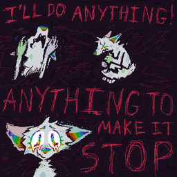 anthro bodily_fluids crying female fur multicolored_eyes open_mouth rainbow_eyes rainbow_inner_ear rainbow_nose red_text sad solo sparklefur tears teeth text white_body white_fur x_eyes demensa rainbowpaw_(demensa) canid canine canis domestic_dog mammal 1:1 2025 digital_media_(artwork) english_text hi_res pixel_(artwork)