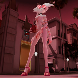 anthro casual_nudity clothing eyewear footwear fur glasses high_heels low-angle_view male purse shoes solo wearing_glasses white_body white_fur fishfunk_(artist) fishfunk_(modeler) hazbin_hotel hellaverse angel_dust arachnid arthropod spider 1:1 3d_(artwork) digital_media_(artwork) hi_res