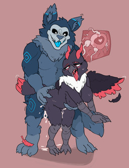 anthro anthro_on_anthro avian_feet beak big_breasts big_butt bodily_fluids bone breasts butt cum cum_inside drooling duo ejaculation feathered_wings feathers female from_behind_position fur genital_fluids impregnation male male/female open_beak open_mouth ovum saliva sex size_difference skull sperm_cell tail thick_thighs tongue tongue_out wings windstand avian canid canine canis mammal wolf character_request