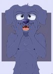 anthro blue_body blue_fur claws fangs front_view fur looking_at_viewer male navel nipples nude open_mouth solo teeth tongue wide_eyed jimfoxx bluey_(series) jean-luc_(bluey) canid canine canis domestic_dog mammal 2024 half-length_portrait hi_res portrait signature