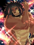 abs anthro body_hair brown_body brown_fur fur hair happy_trail male mane mane_hair muscular muscular_anthro muscular_arms muscular_male pecs shirtless solo tamineko lifewonders tokyo_afterschool_summoners barong_(tas) felid lion mammal pantherine 3:4 hi_res