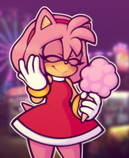 amusement_park amusement_ride anthro blush candy cotton_candy dessert eyes_closed female ferris_wheel first_person_view food happy motion_blur motion_lines smile solo standing tail tail_motion tailwag cocomania sega sonic_the_hedgehog_(series) amy_rose eulipotyphlan hedgehog mammal hi_res