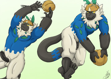 anthro balls blue_eyes bodily_fluids casual_erection casual_nudity erection feet fingers flaccid fur genital_fluids genitals half-erect holding_object humanoid_genitalia humanoid_penis leaking_precum male nude penis precum precum_squirt prehensile_feet simple_background smile solo tail toes yellow_sclera likangel nintendo pokemon generation_7_pokemon mammal passimian pokemon_(species) primate digital_media_(artwork) hi_res