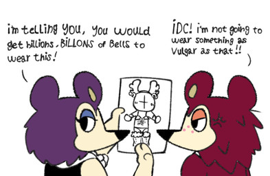angry anthro bikini black_nose brown_body brown_hair clothed clothing costume cross-popping_vein dialogue duo female freckled_face freckles frown hair holding_object holding_paper lidded_eyes light_body paper purple_hair simple_background snout swimwear talking_to_another text two-piece_swimsuit white_background gnwired animal_crossing nintendo label_able sable_able eulipotyphlan hedgehog mammal 2025 digital_media_(artwork) english_text hi_res sketch