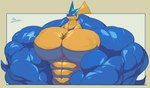 abs anthro biceps big_muscles blue_body huge_muscles hyper hyper_muscles male muscular muscular_anthro muscular_male pecs pink_eyes scar solo unusualboo54 nintendo pokemon zen_(unusualboo54) amphibian frog generation_6_pokemon greninja pokemon_(species) absurd_res hi_res