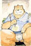 anthro asian_clothing balls_outline black_nose blush brown_body bulge clothing detailed_bulge east_asian_clothing eyes_closed fireworks fundoshi genital_outline japanese_clothing jinbei_(clothing) kemono male moon night outside overweight overweight_male penis_outline solo star underwear white_clothing white_fundoshi white_underwear kisukemk777 bear mammal 2023