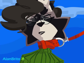 anthro clothed clothing collar collar_pull eyewear glasses lipstick makeup male music orange_eyes simple_background solo text walking wearing_glasses alanbritoan mammal procyonid raccoon 4:3 animated artist_name short_playtime signature sound video