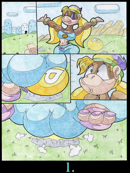 anthro big_butt blonde_hair blue_clothing breasts butt clothing female hair outside sitting solo virus-20 donkey_kong_(series) nintendo tiny_kong kong mammal primate 2013 comic