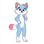 anthro blue_body blue_fur dipstick_tail fluffy fur male markings nude pink_eyes pink_tail_tip solo standing tail tail_markings alexumka umkashka canid canine canis domestic_cat domestic_dog felid feline felis fox mammal absurd_res full-length_portrait hi_res portrait