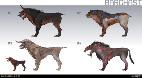 3_toes ambiguous_feral ambiguous_gender black_body black_claws black_fur black_sclera black_tail_tuft black_teeth claws company_name empty_eyes feet feral fur gradient_background grey_body grey_horn grey_skin grey_tail grey_teeth group horn leg_markings leg_spikes light long_fangs looking_at_viewer markings medium_tail multicolored_body multicolored_fur multicolored_skin no_pupils nude_ambiguous number open_mouth orange_eyes orange_horn orange_inner_ear orange_markings orange_teeth orange_tongue paws quadruped red_markings sharp_teeth short_tail simple_background spikes spikes_(anatomy) standing tail tail_tuft tan_body tan_claws tan_fur tan_skin tan_spikes teeth text toe_claws toes tongue tuft yellow_sclera nicholas_patrick_kelana highguard_(game) barghast_(highguard) canid canid_demon demon mammal 2026 absurd_res colored concept_art digital_drawing_(artwork) digital_media_(artwork) english_description english_text hi_res lighting official_art shaded url