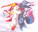 anthro blush duo eyewear featureless_crotch french_kissing glasses heart_symbol kissing male male/male paws semi-anthro smile tongue tongue_out senz fakemon nintendo pokemon fan_character nathan_(sylbreon) sylverlight eeveelution generation_2_pokemon generation_6_pokemon hybrid pokemon_(species) sylveon umbreon 2017 hi_res