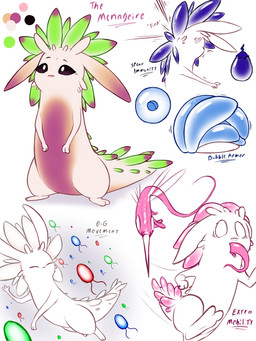 dizzy eating female feral flying food long_ears pink_body running semi-anthro simple_background solo text white_background white_body cha0sapien rain_world videocult menagerie_(cha0sapien) slugcat 3:4 absurd_res english_text hi_res model_sheet sketch_page