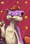 anthro biped blue_eyes bubble countershading male markings paws purple_body red_markings solo tan_body blarp gyrotech blitzstoat_(gyro) mammal mustelid musteline stoat true_musteline weasel hi_res