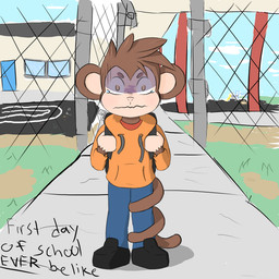 anthro bodily_fluids clothing crying male memories nervous scared school solo sweater tears topwear theluckynumbersix haplorhine mammal monkey primate 1:1 hi_res