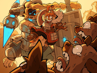 5_fingers 5_toes accessory action_pose ahoge anthro armor big_breasts blonde_hair blue_eyes bodily_fluids bow_ribbon braided_hair breasts claws cleavage clothed clothing feet female finger_claws fingers floating_eyebrows footwear freckled_face freckles fur glowing glowing_eyes glowing_weapon grin group hair hair_accessory hair_bow hair_ribbon holding_melee_weapon holding_object holding_polearm holding_shield holding_spear holding_weapon humanoid_feet larger_female melee_weapon metal_armor orange_body orange_fur pawpads plantigrade plantigrade_pawpads polearm pose ribbons sharp_teeth shield size_difference smaller_female smile soles spear stirrup_footwear stirrup_legwear tail tears tears_of_fear teeth toe_claws toeless_footwear toes tongue tower_shield weapon ceehaz dog_knight_rpg jeane_(ceehaz) maci_(ceehaz) bird_dog canid canine canis domestic_dog gnoll golden_retriever hunting_dog hyena mammal pomeranian retriever spitz 2025 4:3 absurd_res hi_res
