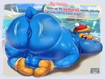 all_fours anthro anus backsack balls beach big_butt blue_body bodily_fluids butt clothing detailed_background dialogue genitals hat headgear headwear male musk outside overweight overweight_male solo sweat text el_booki kirby_(series) nintendo king_dedede avian 2024 english_text