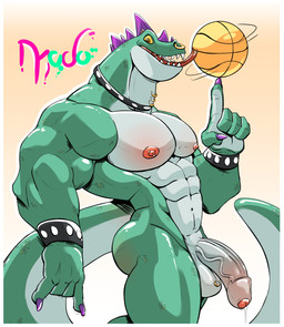 abs anthro areola armband ball balls barbell_piercing basketball_(ball) biceps bracelet claws collar deltoids facial_piercing forearm_muscles foreskin genital_piercing genitals green_body green_scales head_spikes humanoid_genitalia humanoid_penis jewelry male motion_lines mouth_piercing muscular muscular_anthro muscular_male neck_piercing nipple_dip nipple_piercing nipples non-mammal_balls nose_piercing nose_ring nude pecs penis piercing purple_claws purple_spikes ring_piercing scales scrotum_piercing solo spikes spikes_(anatomy) studded_bracelet studded_collar studded_jewelry studs tail tongue tongue_out triceps v-cut vein veiny_penis yellow_sclera kibzgrandius goat_(movie) sony_corporation sony_pictures modo_olachenko komodo_dragon lizard monitor_lizard reptile scalie 2026 absurd_res digital_media_(artwork) hi_res