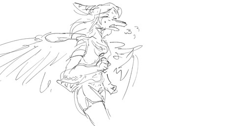 anthro bottomwear breath clothed clothing eyes_closed feathered_wings feathers female hair hotpants long_hair long_snout panting running shorts simple_background snout solo white_background wings kheltari cavemanon_studios goodbye_volcano_high ko_op_(game_developer) snoot_game fang_(gvh) prehistoric_species pterosaur reptile scalie 2023 hi_res monochrome