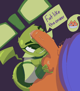anthro ball_fondling balls big_penis bodily_fluids bottomless bottomless_anthro bottomless_male clothed clothing duo duo_focus female fondling fur genital_fluids genitals glans green_body green_eyes green_fur group humanoid_genitalia humanoid_penis male male/female orange_balls orange_body orange_fur orange_penis penile penis pink_glans precum slightly_chubby slightly_chubby_anthro slightly_chubby_male teeth_showing gaku_gaku chunky_jump! anky_(chunky_jump!) chunky_(chunky_jump!) domestic_cat felid feline felis humanoid lagomorph leporid mammal rabbit robot_anthro hi_res