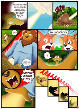 angry cloud cloudy_sky dialogue impact impact_effect killing power screaming sky text juanonyx disney robin_hood_(disney) adam_(biblical_figure) eve_(biblical_figure) king_richard maid_marian robin_hood sir_hiss canid canine deity felid fox lion mammal pantherine reptile scalie snake 2025 comic english_text hi_res
