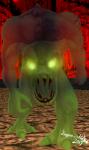 ambiguous_gender blood bodily_fluids glowing glowing_eyes green_body green_eyes green_skin open_mouth pink_body pink_skin solo spikes spikes_(anatomy) hyperchaotix doom_(series) id_software microsoft demon demon_humanoid humanoid monster monstrous_humanoid pinky_(doom) spectre_(doom) 2017