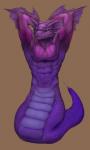 abs anthro apode arm_fin brown_background ear_fins fin front_view hands_behind_head legless male muscular muscular_anthro muscular_male pose purple_body purple_scales scales serpentine simple_background solo stinger unknown_artist monster_rancher tecmo naga_(monster_rancher) draconcopode monster naga reptile scalie snake