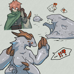 4_arms after_transformation anthro biped breasts brown_horn claw_fingers claws cloak clothed clothed_human clothed_male clothed_to_nude clothing duo featureless_breasts female female_anthro finger_claws fully_clothed fully_clothed_human fully_clothed_male gender_transformation goo_transformation grey_body hair horn human_to_anthro interrobang kemono level_number looking_at_self male male_human mid_transformation mtf_transformation multi_arm multi_limb nude nude_anthro nude_female open_mouth orange_eyes orange_hair question_mark sack simple_background species_transformation speech_bubble standing transformation transformation_sequence matsukura mythology dragon goo_creature human mammal mythological_creature mythological_scalie scalie slime_(blob) 1:1 2025 colored digital_media_(artwork) hi_res pictographics sequence shaded simple_shading