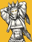 anthro clothed clothing cybernetics fur hands_behind_head head_tuft looking_at_viewer machine male male_anthro markings muscular muscular_anthro muscular_male pose smile smirk solo tail tail_tuft tuft jwbash cyborg protogen robot_anthro absurd_res hatching_(art) hi_res shaded sketch