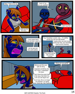 anthro bench blind clothing cochlear_implant_processor deaf dialogue disability eyewear female furniture jacket kerchief shirt sofa sunglasses tank_top text topwear baristagamerproductions ada_(gem_hunters) phoebe_(gem_hunters) queenie_(gem_hunters) canid canine felid feline mammal reptile scalie snake 4:5 absurd_res comic english_text hi_res