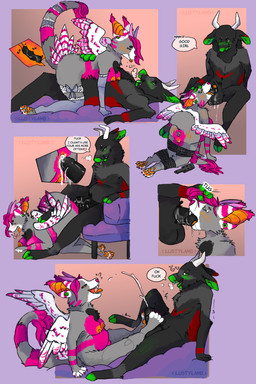4_toes accessory anal anthro anthro_on_anthro bdsm black_penis bodily_fluids bondage bound bow_(feature) bow_accessory bow_garter breasts breath butt butt_slap buttplug claws clothing contact_onomatopoeia cum cum_in_ass cum_inside cumshot cutaway dialogue different_sound_effects dominant dominant_male duo ear_piercing ejaculation erection eye_contact feathered_wings feathers feet fellatio female foot_fetish foot_play footjob garter genital_fluids genitals green_eyes green_nose green_tongue hair handjob head_grab heart_after_text heart_symbol heart_triplet horn internal kneeling leg_bow leg_garter legs_tied legwear lingerie looking_at_another lying male male/female male_penetrating nipples nude on_back onomatopoeia open_mouth oral orange_eyes orange_nipples orgasm paddle paws penetration penile penis piercing plug_(sex_toy) pulling_hair reddened_butt restraints romantic romantic_couple rope rope_bondage rubbing_sound_effect sex sex_toy sitting slap sound_effects spanking speech_bubble stockings straddling submissive submissive_female text text_with_heart thigh_bow toe_claws toes tongue tongue_out touching_hair two-footed_footjob vaginal vocalization vowelless vowelless_vocalization vulva wings conditional_dnp lustylamb mammal rodent sciurid tree_squirrel 2:3 comic english_text hi_res multiple_scenes signature