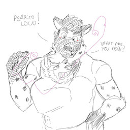 anthro arm_tuft beard blush body_hair clothed clothing curly_hair dialogue duo elbow_tuft eye_contact facial_hair fangs fur grabbing hair looking_at_another love male male/male markings mole_(marking) muscular muscular_anthro muscular_male mustache neck_tuft pecs pincers size_difference smile spots spotted_body stripes teeth text tuft white_body white_fur zordykeaboo bruno_(brunohyena) keaboo canid canine canis domestic_dog hybrid hyena mammal spotted_hyena striped_hyena english_text hi_res sketch spanish_text